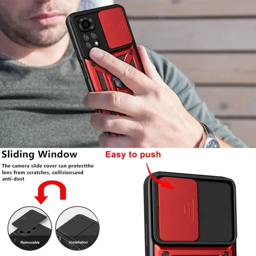 Miniatura 4 de CCSmall Funda para Xiaomi Redmi Note 11 4G (no 5G) con cubierta de cámara deslizante, funda de protección de grado militar resistente con soporte