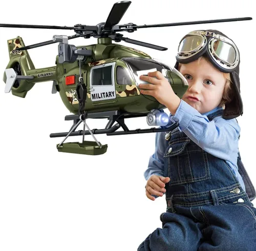 Miniatura 8 de Juguetes para niños de 3, 4, 5, 6, 7 años, juguete grande de helicóptero, juguete de grúa de policía con luces y sonidos, con cesta de carga