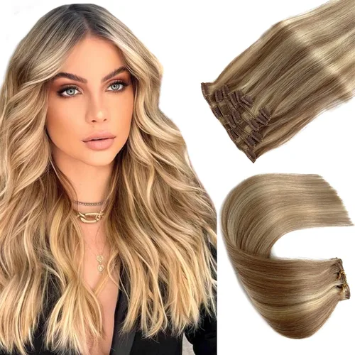 Miniatura 9 de Extensiones de cabello con clip Ubetta de cabello humano real, extensiones de cabello negro azabache con clip, 7 piezas, 70 g, extensiones