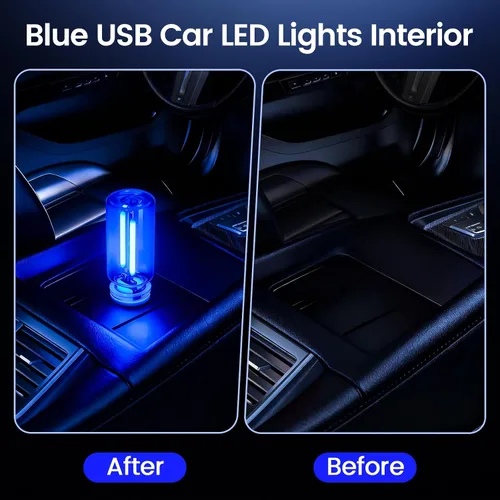 Miniatura 2 de 2 PCS Luces Ambientales USB Azules para Interior del Automóvil, Control Táctil Brillo Ajustable Enchufables Botella de Vidrio Retro Luces Nocturnas