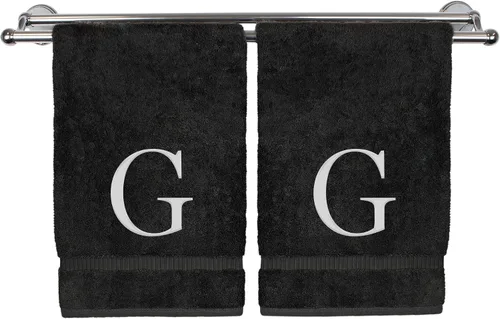 Miniatura 14 de Toalla de mano monogramada, regalo personalizado, juego de 2 - Toalla bordada con letra de bloque dorada - Extra absorbente 100% algodón turco