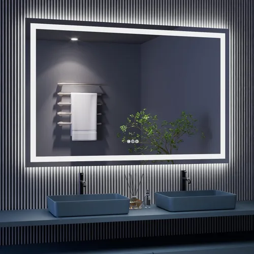Miniatura 35 de Amorho Espejo de baño LED de 24 x 32 pulgadas con luces, iluminación frontal y retroiluminación, regulable continuamente, antiniebla, vidrio Frente