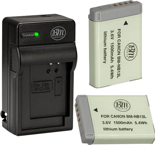 BM Premium Paquete de 2 baterías NB-13L y kit de cargador para cámaras Canon PowerShot SX740 HS, G1 X Mark III, G5 X, G5 X Mark II, G7 X II, G7 X
