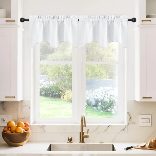 Miniatura 10 de NICETOWN Cenefa de ventana para dormitorio, ahorro de energía, bolsillo para barra, cenefa festoneada corta para ventana pequeña para lavandería