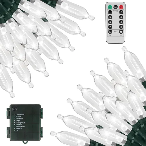 Miniatura 10 de Green Convenience - Guirnalda de luces de Navidad de 33 pies con 100 luces LED y función de memoria de temporizador, a baterías o USB, resistente al