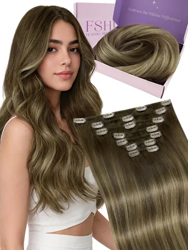 Miniatura 37 de Fshine Extensiones de cabello con broches, 22 pulgadas, 7 unidades, color marrón oscuro, doble trama, extensiones de cabello humano real con clip