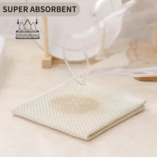 Miniatura 248 de Kitinjoy - Paños de cocina de 100 % algodón, tela de tejido gofrado, paño de limpieza ultrasuave, absorbente y de secado rápido. Beige