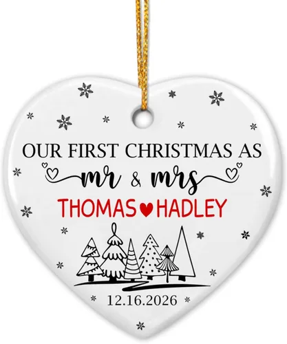 Miniatura 17 de Adorno de cerámica personalizado para la primera Navidad, nombres personalizados para parejas, regalo de primer adorno de Navidad para recién