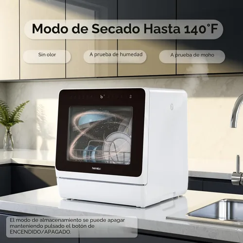 Miniatura 8 de Hermitlux Lavavajillas para encimera, 7 programas de lavado, mini lavavajillas portátil con tanque de agua integrado de 5 litros para apartamentos