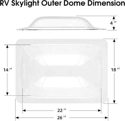Miniatura 5 de Paquete de Reemplazo de Tragaluz para RV, Tragaluz Exterior de Cúpula de 18" x 26" que se Adapta a una Apertura de 14" x 22", Reemplazo de Tragaluz