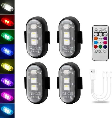 LECART 4 luces estroboscópicas LED magnéticas con control remoto, 8 colores, inalámbricas, anticolisión, luces estroboscópicas de emergencia