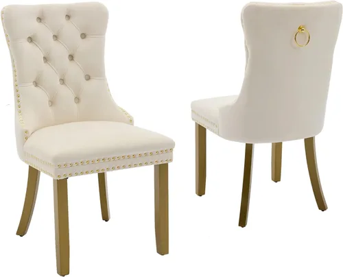 Miniatura 100 de LKTART Juego de 2 sillas de comedor de terciopelo, sillas de comedor copetudas con ribete de anillo de clavo, silla de comedor tapizada con patas