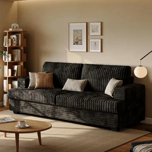 Miniatura 8 de Camillas marrones de 89 pulgadas para sala de estar, sofá de 3 plazas con asiento profundo, sofá biplaza de gran tamaño para apartamentos y espacios