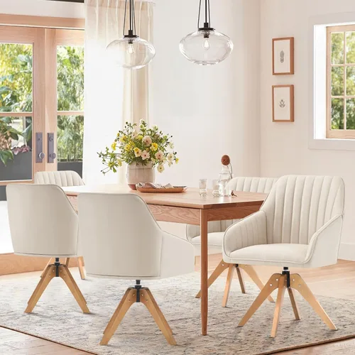 Miniatura 5 de Furniliving Silla Giratoria de Acento Moderna de Mediados de Siglo para Sala de Estar, Silla de Escritorio de Madera con Brazos, Sillas con Brazos