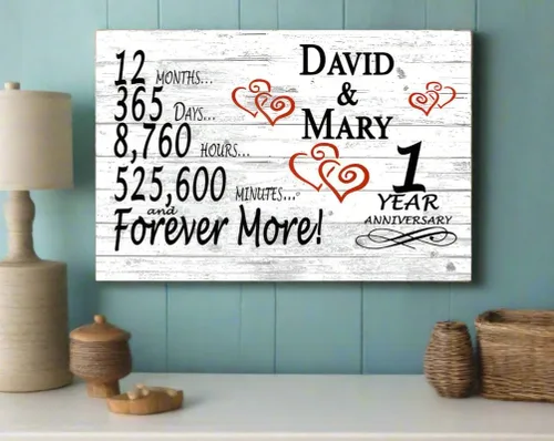 Miniatura 2 de Letrero personalizado de aniversario de 1 año, regalo de primer aniversario de boda, regalo para días de pareja, minutos, años, madera maciza, 16.5