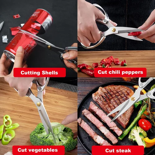 Miniatura 6 de Paquete de 2 tijeras de cocina, tijeras de acero inoxidable resistentes para carne de aves de corral multiusos para cocinar, aptas para lavavajillas