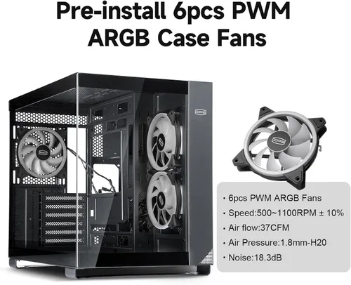 Miniatura 8 de PCCOOLER C3T500 ARGB Chasis para PC Mid Tower Escritorio Superior para PC Gaming para ATX/M-ATX/ITX con 6 Ventiladores ARGB, Diseño Sin Columnas