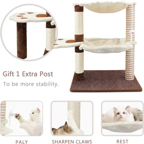 Miniatura 2 de SONGWAY Poste rascador para gatos con hamaca, árbol para gatos de 27.5 pulgadas con poste de sisal natural, hamaca de cama para gatos adultos