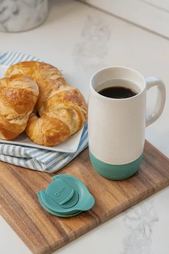 Miniatura 2 de Ello Jane Taza de viaje de cerámica con asa de 18 oz, tapa deslizante resistente a salpicaduras y portavasos incorporado, perfecta para café y té