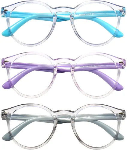 Miniatura 10 de Gafas de bloqueo de luz azul para niños, paquete de 3 lentes de lectura para computadora con bloqueo de luz azul para niños y niñas de 3 a 11 años