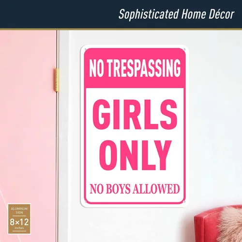 Miniatura 3 de Letrero con texto en inglés «N A Girls» para dormitorio – Divertido letrero de metal con texto en inglés «No Trespassing Girls Only» para decoración