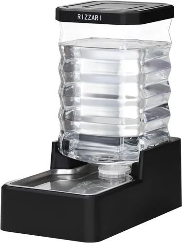 Miniatura 11 de RIZZARI Comedero automático de agua para mascotas de acero inoxidable: Dispensador automático a prueba de fugas por gravedad de 8.5L en color negro