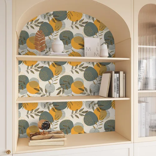 Miniatura 5 de VEELIKE Papel tapiz geométrico bohemio gris naranja con diseño geométrico de hojas vintage para dormitorio, sala de estar, papel de pared Accet
