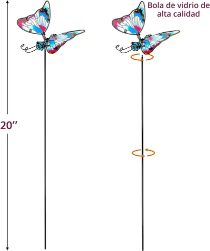 Miniatura 2 de Juegoal Juego de 3 estacas de jardín de mariposas, estacas de mariposas coloridas de 20 pulgadas, adornos artísticos de vidrio y metal para patio