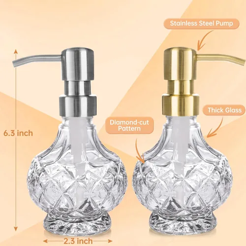 Miniatura 3 de Dispensador de jabón de vidrio para baño, dispensador de jabón de manos con bomba de acero inoxidable, dispensador de jabón líquido y loción