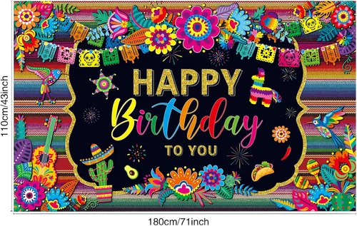 Miniatura 2 de Telón de Fondo de Cumpleaños Feliz con Temática de Fiesta Mexicana México Decoraciones de Fiesta del Cinco de Mayo Banner de Fiesta Suministros