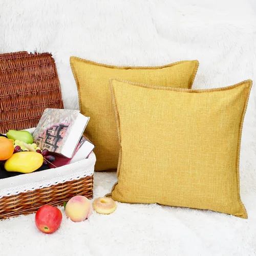 Miniatura 5 de CaliTime Juego de 2 fundas de almohada de algodón con bordes cosidos de hilo de algodón, 2 tonos, de lino rústico, para sofá, decoración del hogar
