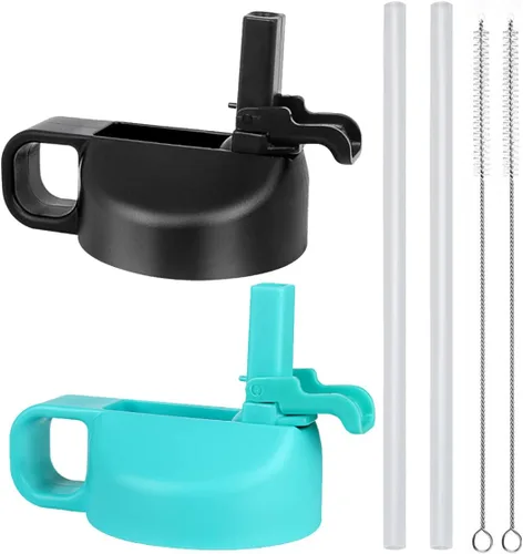 Miniatura 10 de Hydro Flask - Tapa de popote compatible con botellas de agua de boca ancha de 12, 32, 40, 64 onzas, diseño de cubierta antipolvo Negro/ lila
