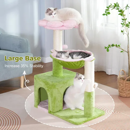 Miniatura 4 de Árbol de flores para gatos con 34 postes rascadores para gatos grandes, con hamaca grande de 15.7 pulgadas, cama superior extraíble y condominio