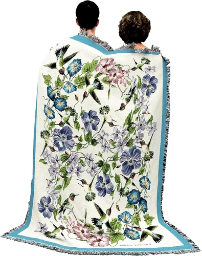 Miniatura 3 de Pure Country Weavers Manta de colibríes por Elena Vladykina – Tapiz de regalo floral de jardín de pájaros, manta tejida de algodón, fabricada