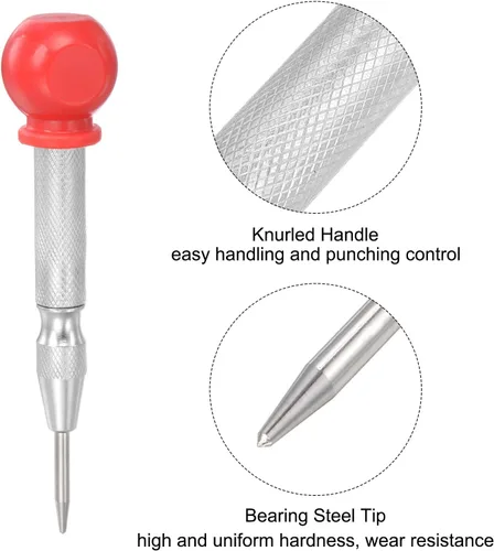 Miniatura 3 de uxcell Punzón central automático, 5 pulgadas, con resorte, agujero central, herramienta de mano, ajustable, tono plateado, con tapa para madera