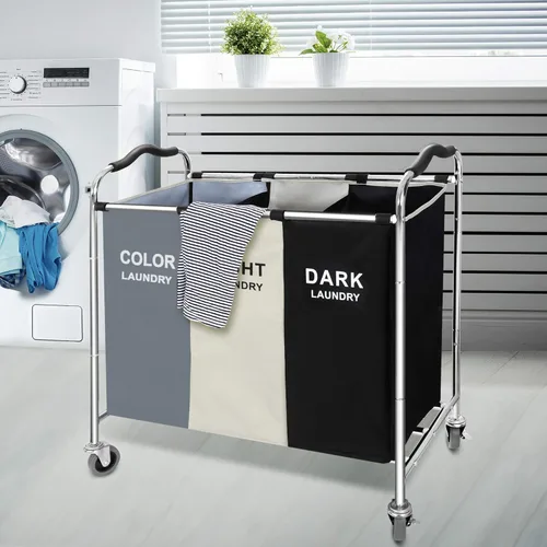 Miniatura 7 de Cesta de lavandería de 240L, cesta de almacenamiento grande, organizador de 3 secciones para ropa sucia, juguetes, toalla, 16 x 30 x 35 pulgadas