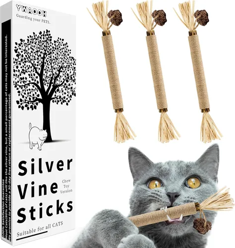 Silvervine Sticks - Paquete de 3 juguetes para gatos, 100% naturales para masticar para gatitos, juguetes de hierba gatera para gatitos y gatos,