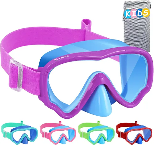 Miniatura 14 de Vvinca Gafas de natación para niños con cubierta para la nariz, máscara de buceo, correa de tela antivaho anti roturas para niños de 3 a 15 años