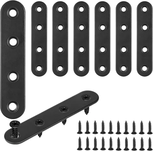 Miniatura 9 de Soporte plano de 1.575 x 0.630 x 0.079 in, soporte recto de acero inoxidable, soporte recto de metal, soporte recto negro, placa de unión