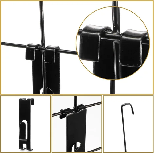 Miniatura 3 de Paquete de 50 ganchos de rejilla para pared, gancho de exhibición de muesca de utilidad, colgador de fotos de metal negro, accesorio de pared