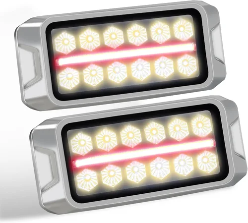 Agrieyes Luces estroboscópicas ámbar 2 en 1, con luz de posición roja, luces intermitentes de base de aluminio para vehículos de rescate, luces LED