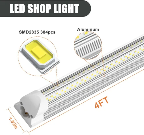 Miniatura 5 de Luces LED de tienda de 4 pies, paquete de 8 45 W, 5000 K, luz diurna 6750 lm, luz LED muy brillante para garaje, taller, almacén, fácil instalación