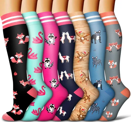 BHINEGO Calcetines de compresión para mujeres y hombres, 7 pares de circulación de 15-20 mmHg, el mejor apoyo para atletismo, correr, ciclismo