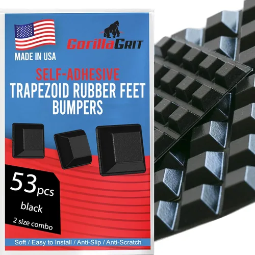 Miniatura 7 de Pies de goma negras (paquete de 53) almohadillas autoadhesivas – Parachoques cuadrados altos adhesivos para electrónica, altavoces, laptop, Negro