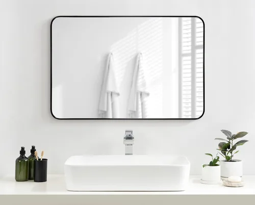 Miniatura 4 de Kate and Laurel Zayda Radius - Espejo rectangular de pared, 24 x 36, negro, espejo rectangular minimalista con marco de metal con esquinas