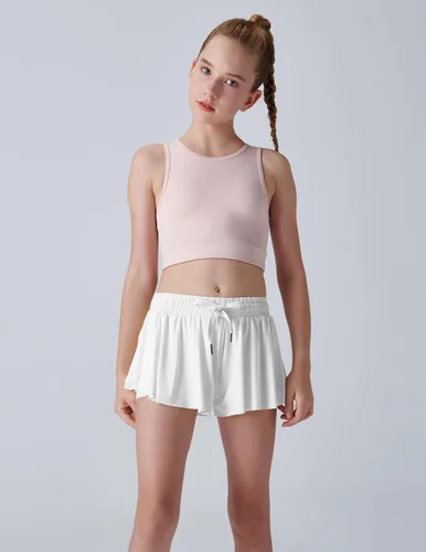 Miniatura 47 de Paquete de 3 pantalones cortos fluidos para niñas con forro de elastano, 2 en 1, faldas de mariposa para jóvenes, para fitness, correr, deportes