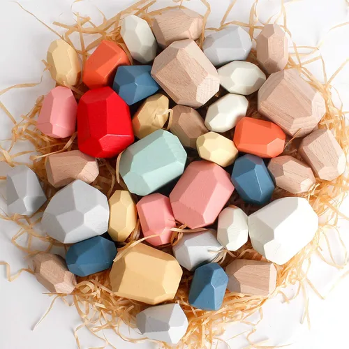 Miniatura 4 de BESTAMTOY 36 piezas de piedras apilables de madera para clasificar, juguetes sensoriales para niños pequeños, juguetes Montessori de aprendizaje