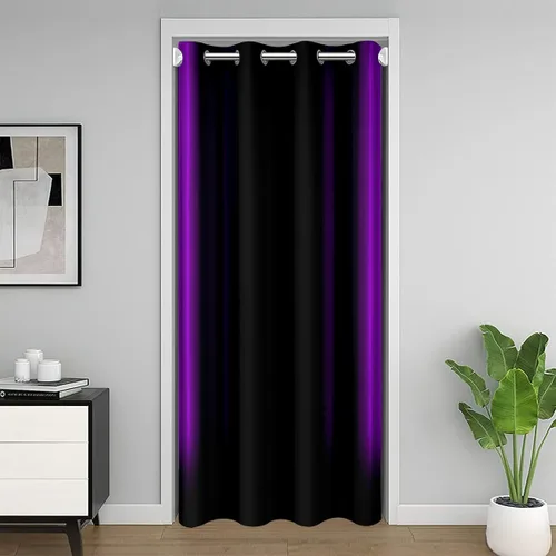 Cortina de puerta de color morado y negro degradado, cortina de cubierta de puerta, arte moderno, bloqueo de calor, blackout con aislamiento