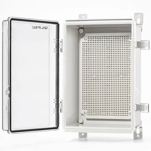 Miniatura 31 de QILIPSU - Caja de conexiones de acero inoxidable con tapa, bisagras y placa de montaje, universal, impermeable IP67, plástico ABS, gris, recinto