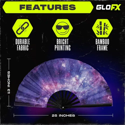 Miniatura 4 de GloFX Ventilador Plegable - Galaxy - Ventilador de Mano Plegable Grande Rave Clack para Hombres/Mujeres - para EDM, Festival de Música, Club